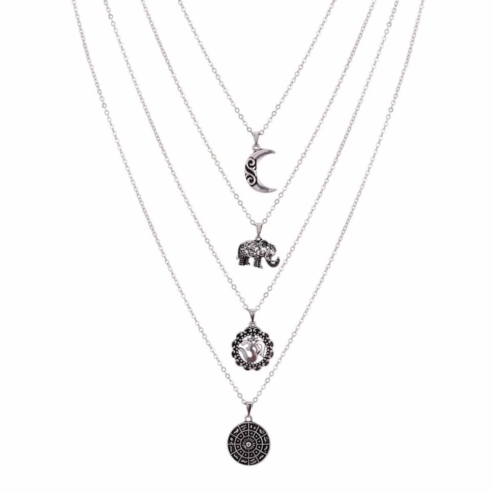 Moon Ohm Multilayer Chain Choker Pendant Necklace - Picture 2 of 4